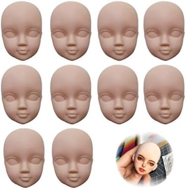 DoubleWood 10pcs 1/6 Doll Head Soft Plastic Toy Doll Repainting Practice Makeup White Double-fold Eyelid DIY Heads for BJD Make Up.