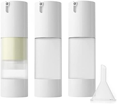 LONGWAY 1 Oz (30MLEmpty Refillable Airless Pump Bottle,Travel Foundation Containers,Airless Cosmetic Pump Bottle for Hand Sanitizer, Toner,Gel,Hair Oil, Lotion and Face Cream (Pack of 3, Frosted.