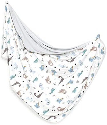 GRSSDER Baby Blankets Super Soft Jersey Knit Swaddle Blanket for Baby Girls and Boys, Double Layer Receiving Blankets 34 x 44 Inches Extra Large for Baby Swaddling, Happy Dinosaur.