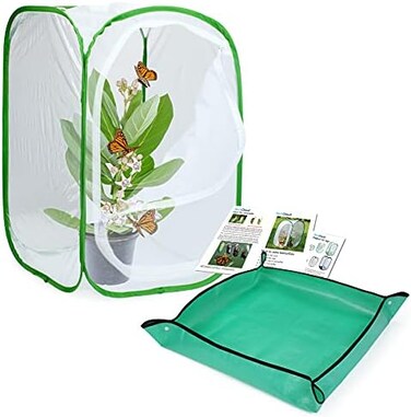 RESTCLOUD Butterfly Habitat with Poo Poo Platter, Butterfly Cage with Poo Poo Tray, Monarch Butterfly Cage with Poo Poo Mat 24 Inches Tall.