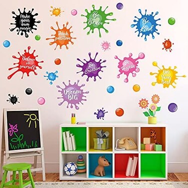 Sinekong Colorful Inspirational Quotes Wall Decals Watercolor Paint Wall Decals Ink Splatter Splotches Wall Stickers Motivational Lettering Positive Sayings Stickers for Kids Classroom Nursery Playroo