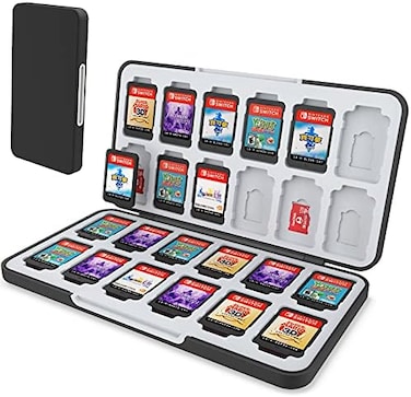 HEIYING Game Card Case for Nintendo SwitchSwitch OLED Game Card or Micro SD Memory Cards,Portable Switch Game Memory Card Storage with 24 Game Card Slots and 24 Micro SD Card Slots. (Black.