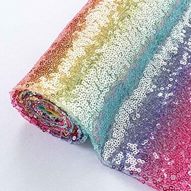 Pardecor Sequin Fabric by The Yard Glitter Fabric 1 Yard Little Mermaid Fabric Mesh Fabric Sequence Fabric Linen Material Fabric for Sewing Sparkle Cloth Fabric (1 Yard, Rainbow.