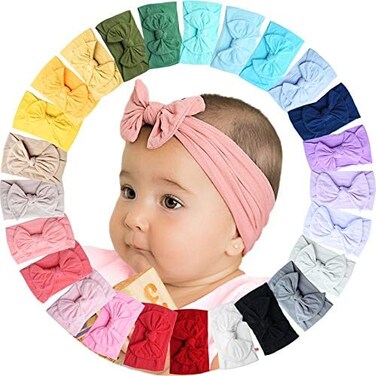 KANGAROO 25 Colors Baby Girl Headbands 4 inches Hair Bows Super Soft Stretchy Hair Turban Head Wraps Headbands for Infant Newborn Toddlers Girls and Kids.