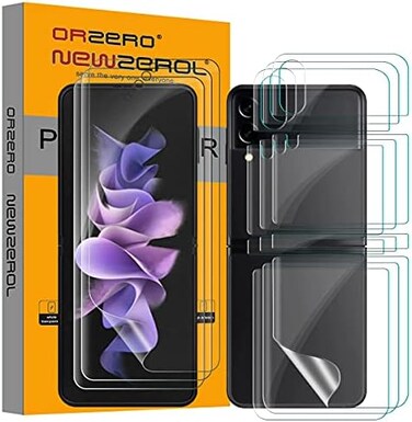 Orzero (Upgraded Version3 Sets Compatible for Samsung Galaxy Z Flip 3 5G Soft TPU Screen Protector, Premium Quality Edge to Edge (Full CoverageHigh Definition Bubble-Free (Lifetime Replacement.
