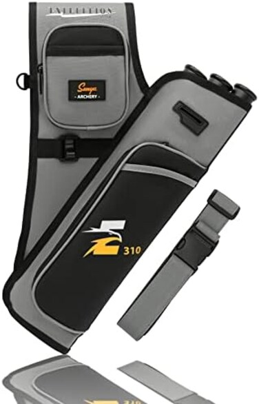 SUNYA Archery Hip Quiver for Arrows. Includes Tab and Release Pockets and Nylon Belt. Fit for Compound Bow and Recurve Bow Target Or Field (Charcoal Grey.