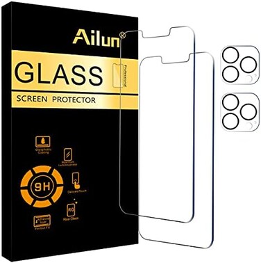 Ailun 2 Pack Screen Protector for iPhone 13 Pro Max [6. 7 inch] Display 2021 with 2 Pack Tempered Glass Camera Lens Protector,[9H Hardness]-HD Case Friendly [4 Pack].