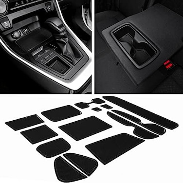 JDMCAR Liner Accessories Compatible with Toyota RAV4 2024 2023 2022-2019 and 2021-2023 RAV4 Prime, Custom Fit Cup Holder, Center Console, and Door Pockets Inserts Kit (Black Trim- 15 PC Set.