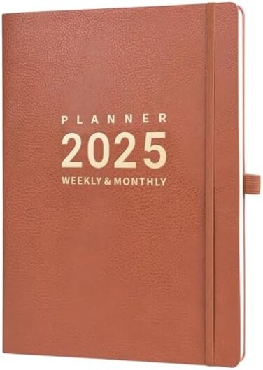 Lemome 2025 Planner - January - December 2025, Planner 2025 Daily Weekly and Monthly, 8. 5" x 11", Pen Holder, Calendar Stickers, Pocket, 25 Notes Pages, Faux Leather Cover, A4 Premium Paper - Brown.