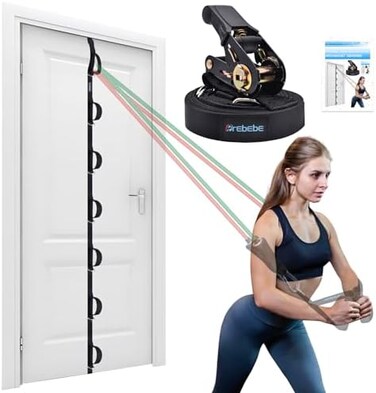 Brebebe Upgrade Door Anchor Strap for Resistance Bands Exercise, Multi Points Anchor Straps with 7 Loops7 D rings, Home Gym Workout Equipments with Ratchet Adjust Tighten Straps Not loose, Sturdy.
