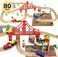 مجموعة قطار خشبي من TOY Life مكونة من 80 قطعة مع رافعة، متوافقة مع Thomas و Brio و MelissaDoug، مقياس HO، مناسبة للأطفال من عمر 3 سنوات، مجموعة قطار بناء مرحة، لون خشبي.