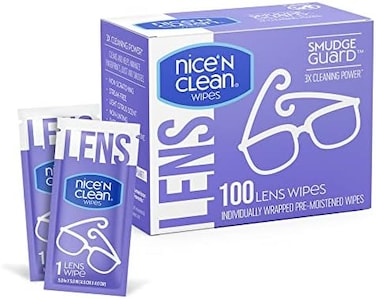 Nice 'n Clean SmudgeGuard Lens Cleaning Wipes (100 Total WipesPre-Moistened Individually Wrapped WipesNon-ScratchingNon-StreakingSafe for Eyeglasses, Goggles,Camera Lens.