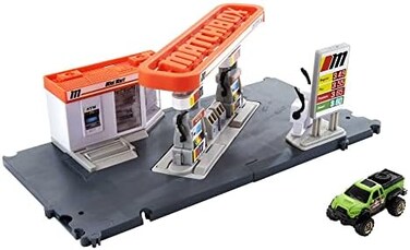 Matchbox Match Box Action Drivers Fuel Station Playset For Kids 3 Years OldUp, With 1 1:64 Scale Vehicle, Finger Play Gas Pumps,Can Connect To Other Sets Gvy84, Multicolour.