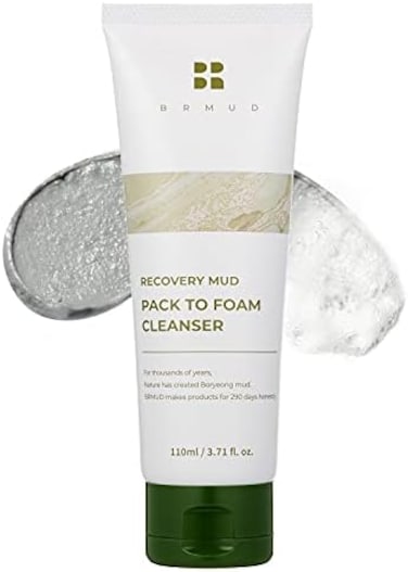BRMUD Recovery Mud Pack to Foam Facial Cleanser for Sebum Control and Makeup Cleansing 110ml (3. 72 fl. oz.- 2-in-1 Foaming Cleanser for Pore Reduction, Hydrating and Pore Tightening.