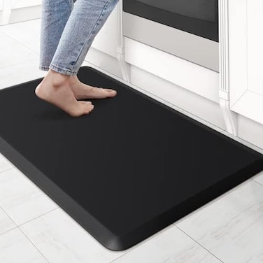 KitchenClouds Kitchen Mat Cushioned Anti Fatigue Rug 17. 3"x28" Waterproof, Non Slip, Standing and Comfort Desk/Floor Mats for House Sink Office (Black.