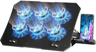 AICHESON Laptop Cooling Pad for 12-15. 6 inch, 6 Cooler Fans with Blue Lights, 2 USB Ports.
