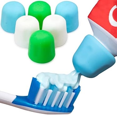 Tilcare Self Closing Toothpaste Caps 6-Pack by - No Waste Cap Dispensers for Adult and Kids Bathroom - Mess-Free Toothpaste Lids - Easy to Use, Food Grade Silicone and BPA-Free Toppers.