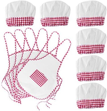Super Z Outlet 12pc Set Complete Kids Cooking and Baking Apron With Pocket and Chef Hat Dress Up Set, Red Chef Costume for Career Role Play One Size, White, One Size.