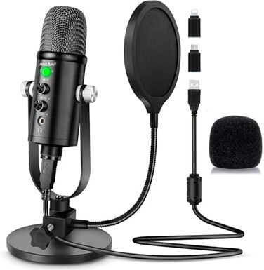 PROAR Microphone for Podcast, USB Microphone Kit for Phone, PC/Micro/Mac/Android,Professional PlugPlay Studio Microphone with Stand for Gaming, Online Chatting, Videos, Voice Overs, Streaming.