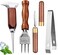 LINALL Ice Pick Set of 4 - Stainless Steel Ice Chipper with Wood Handle, Japanese style Ice Crusher Ice Tong ideal for Bars, Bartender. Best Carving Tool (4PCS SET.