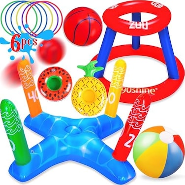 90shine 3 Sets Pool Toys Games for Adults and Family - Floating Basketball HoopInflatable Ring TossBeach Ball for Kids Swimming Water Fun Floats Accessories.