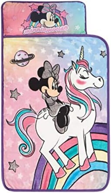 IDEA NUOVA Disney Minnie Mouse Super Soft Toddler Quilted Nap Mat with Built in Pillow, 26"" x46, Multicolor.