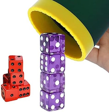 مجموعة مكعبات سيكس سينسز ميديا ​​(أخضر) مع 4 قطع 19 مم (بنفسجي) و5 قطع 18 مم (أحمر) مكعبات قياسية سداسية الأوجه، مع حقيبة تخزين - تعليمات الخدع السحرية.