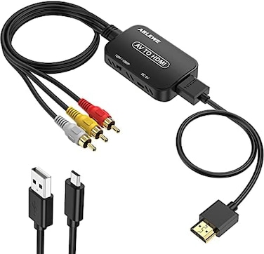 ABLEWE RCA to HDMI Converter, AV to HDMI Converter with RCA CableHDMI Cable Supports PAL/NTSC for Roku/VHS/VCR/Blue-ray DVD Players.