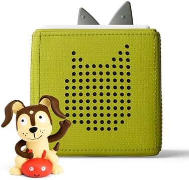 tonies Toniebox Audio Player Starter Set with National Geographic Astronaut, Dinosaur, Whale, Penguin, and Playtime Puppy - Listen, Learn, and Play with One Huggable Little Box - Green.