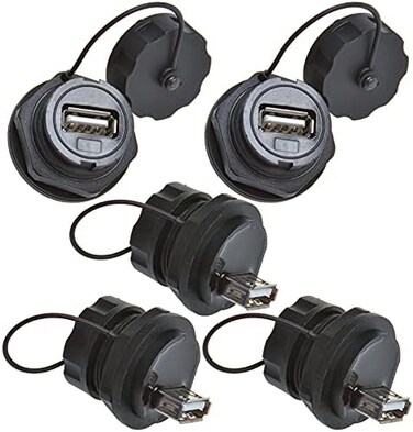 ANMBEST 5PCS USB2.0 Panel Mount Connector, IP67 Waterproof Outdoor USB Plug Adapter Female to Female Socket with Waterproof/Mass Cap (M25 5PCS.