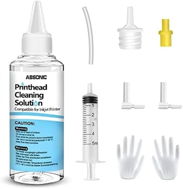 Absonic Printhead Cleaning Kit 100mL for Epson, Printer Cleaning Kit for HP, Inkjet Printer Head Cleaning Kit for Brother, Printer Cleaner Kit Nozzle Cleaner for Canon, Printer Print Head Cleaning Kit