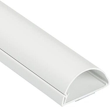 D-Line TV Wire Hider, Half Round Cord Cover for Wall Mount TV, Hinged One-Piece Raceway, Paintable, Self-Adhesive Cable Management - 2" (Wx 1" (Hx 18" Length - White.