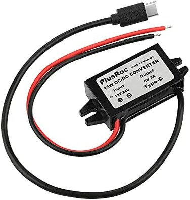 PlusRoc Waterproof 12V/24V to 5V Converter DC-DC Step Down Module Power Adapter Compatible with Raspberry Pi 4, Cellphone, Car (USB Type-C Connector.