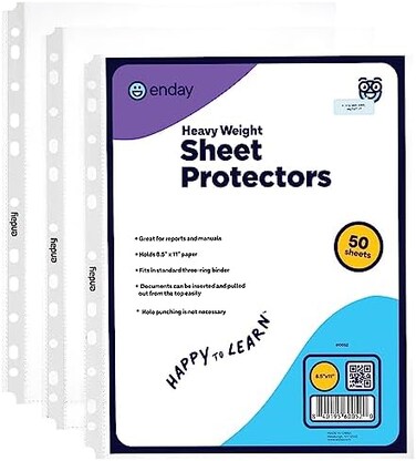 Enday Clear Sheet Protectors for 3 Ring Binder Page Protectors 50 Pack- 8. 5&rdquo; x 11&rdquo; Non Glare, Clear Heavy Duty Page Protector Binder Sleeves, Plastic Sheet Protectors -.
