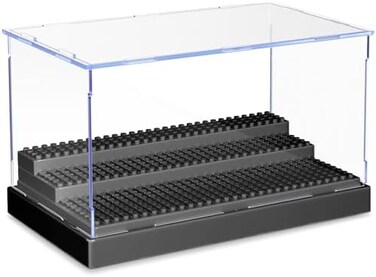 KKU Display Case for Minifigure Action Figures Blocks, Acrylic Minifigure Display Case Box Storage with 3 Movable Steps Gift for Kids Adults (Black, 1 Pack.