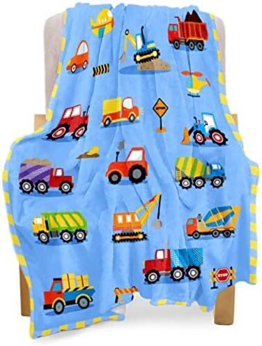 BOOPBEEP Construction Toddler Blanket for Boys Girls Lightweight Baby Kids Blanket Cute Soft Small Truck Car Blankets Comfy Fleece Flannel Plush Blue Throw Blankets Gifts 40x50.