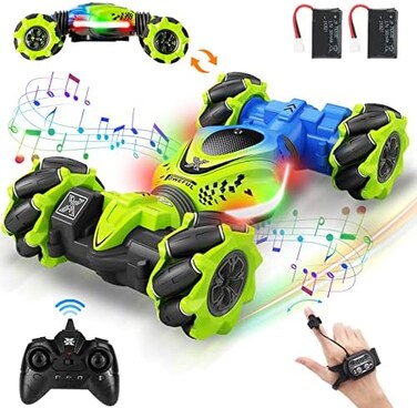 Fosgoit Gesture RC Car, 2. 4GHz 4WD Gesture Sensing RC Stunt Car Toys for 6-12 yr Boys Girls, Drift Hand Controlled Remote Control Twist Cars Offroad 360 Rotation with Lights Music for Birthday Gifts.