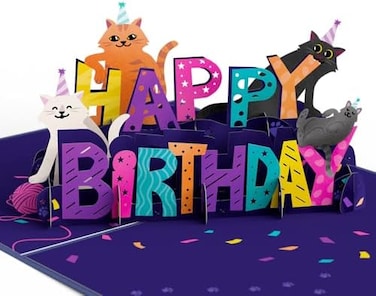 Lovepop Happy Birthday Cats Pop Up Card, 5x7 - 3D Birthday Greeting Card, 3D Animal Cards, Birthday Cards for Kids, Celebration Card, Birthday Party Card.