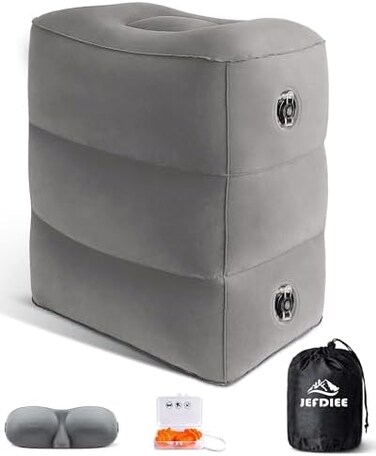 JefDiee Inflatable Travel Foot Rest Pillow, Kids Airplane Bed, Adjustable 3 Layers Height Leg Rest Pillow, Adults Travel Essentials Great for Airplane, Office, Home, Trains, Cars.