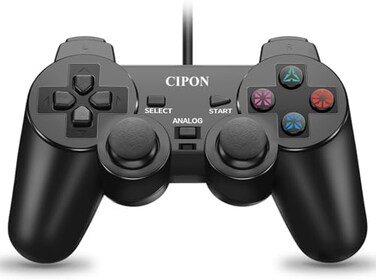 وحدة تحكم Cipon PS2، وحدات تحكم ألعاب سلكية مع عصا تحكم، لوحة ألعاب مزدوجة الاهتزاز، جهاز تحكم عن بعد أسود مع كابل بطول 1.8 متر.