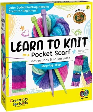 Creativity for Kids Learn to Knit Pocket Scarf - DIY Knitting Kit for Beginners, Kids Craft Kit.
