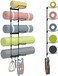 Kesito Yoga Mat Holder Wall Mount, Wall Rack Organizer, Storage Foam Roller and Block, with 5 Sectional and 3 Hooks for Hanging Yoga Strap, Resistance Bands at Fitness Class or Home Gym, Decor(Black.