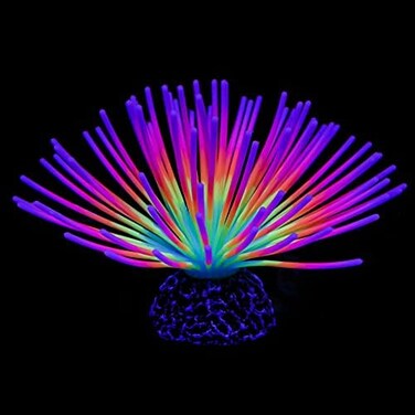 زينة يونيكليف الاصطناعية المصنوعة من السيليكون على شكل كرة قنفذ البحر بألوان قوس قزح مع تأثير متوهج لتزيين أحواض الأسماك.