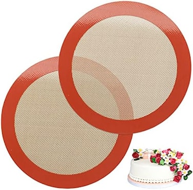 AMYONE Silicone Baking Mats, 2 PCS Round Silicone Mats for 9 Inch Cake Pan, Non-Stick Reusable Cookie Sheet Liners for Baking Pans for Cake/Bread/Pizza/Macaron/Pastry/Cookie/Bun/Pie.