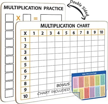 SCRIBBLEDO Dry Erase Multiplication Chart Whiteboard 9" x 12" Multiplication Table Double Sided Times Table Math Manipulatives White Board for Kids Students Classroom and Home Mini Lapboard Game.