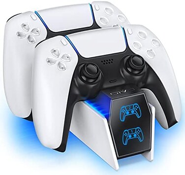 محطة شحن OIVO PS5، شاحن OIVO السريع لوحدة تحكم بلاي ستيشن 5 Dualsense، قاعدة شحن PS5 مطورة مع نوعين من الكابلات، شاحن PS5 لوحدتي تحكم PS5، USB.