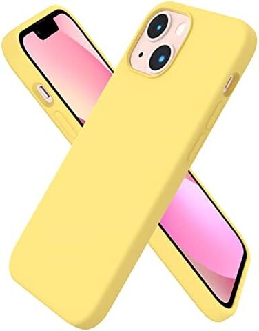 ORNARTO Compatible with iPhone 13 Mini Case, Slim Liquid Silicone 3 Layers Full Covered Soft Gel Rubber with Microfiber Case Cover 5. 4 inch-Lemon Yellow.