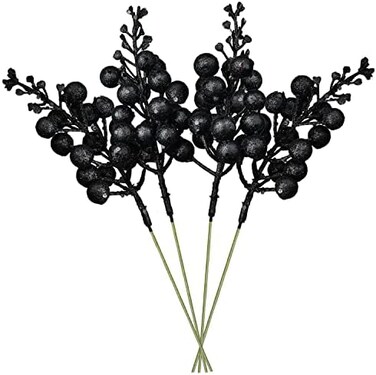 DearHouse 14 Pack Black Glitter Berries Stems, 7. 8Inch Artificial Christmas Picks for Christmas Tree Ornaments, DIY Xmas Wreath, Crafts, Home Decor.