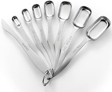 Spring Chef Stainless Steel Measuring Spoons Set of 8 with Leveler, Metal TeaspoonTablespoon Measuring Spoons for DryLiquid Ingredients, Fits in Spice Jars - Kitchen Gadgets For BakingCooking.