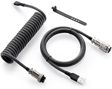 كابل GUNMJO Pro المخصص ذو الغلاف المزدوج USB-C للوحة مفاتيح الألعاب، كابل لوحة مفاتيح ميكانيكية ذو غلاف مزدوج مع غطاء معدني قابل للفصل، 1.5 متر USB-C إلى USB-A، لون أسود كربوني.